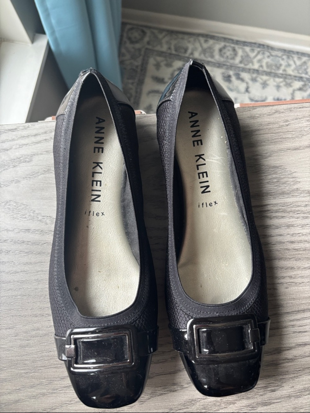 Anne Klein Black Buckle Cap-Toe iFlex Flats